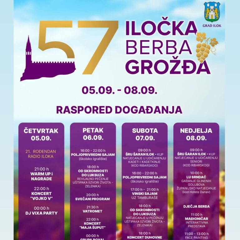 [57. Iločka berba grožđa] Pozivamo vas u Ilok na četiri dana bogatog glazbenog programa, sajmova i dječju berbu